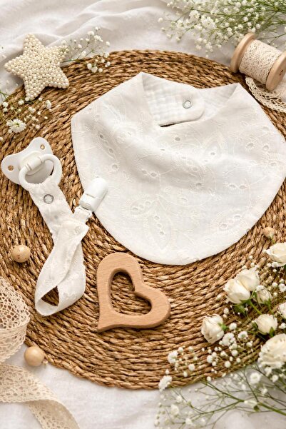 LUMİBABY BUTİK %100 pamuk müslin,fisto kumaş mama önlüğü ve emzik askısı seti