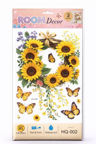 OEM 8D Decorative Wall Sticker with Floral Crown with Butterflies - 33 x 60 cm