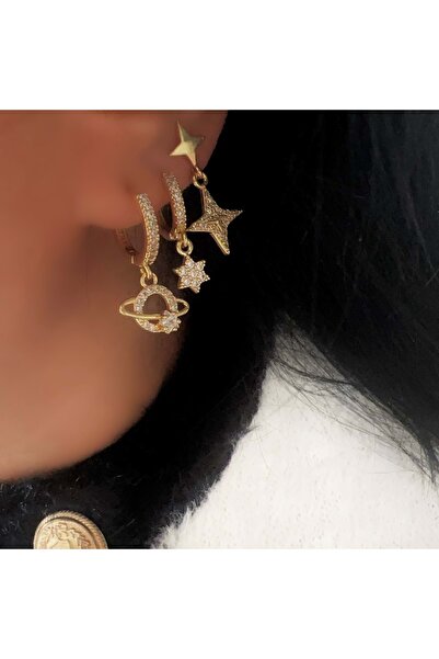 ACAR TAKI Triple Planet-Star Detail Earring Set-Gold Color Acr9454