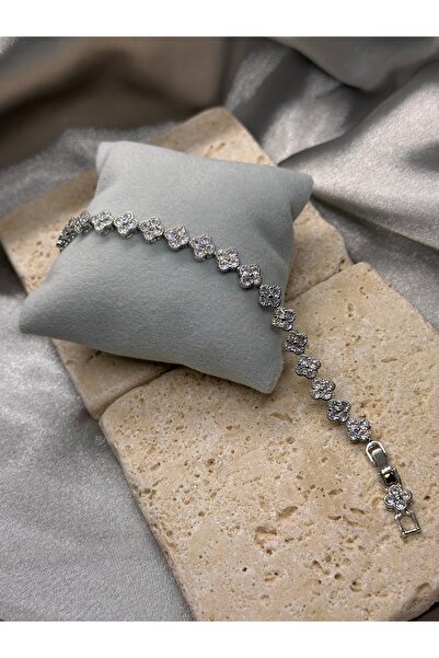 Bade Jewelry Vip Silver Taşlı Yonca Model Su Yolu Kararmaz Bileklik 17+2 cm