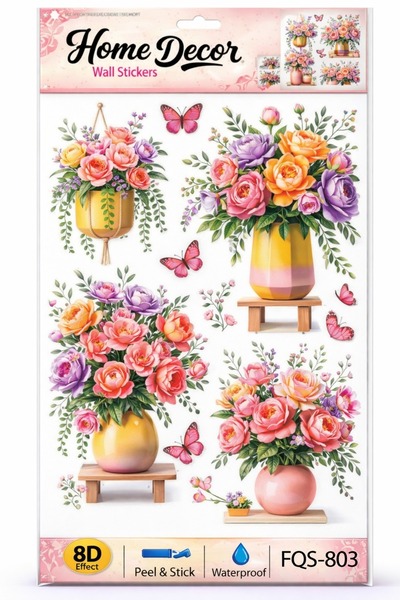 OEM Autocolant Decorativ Perete 8D cu Rafturi cu Flori - 33 x 60 cm