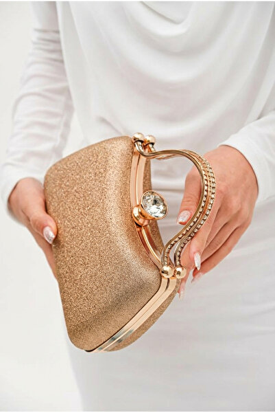 Çanta Trend Sand Glitter Long Chain Strap Rose Women's Evening Dress Wedding Bag