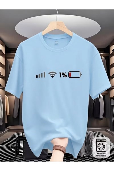 WOODROFFE Men's Battery Icon Printed Oversize T-Shirt Loose Fit