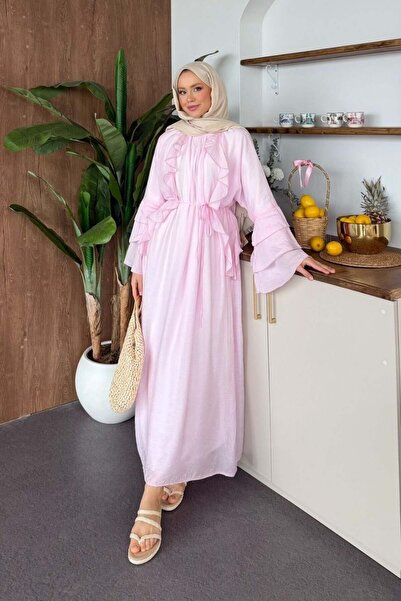 Şulemoda Giyim فستان هوكا مكشكش باللون الوردي