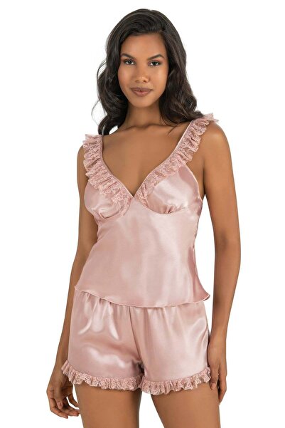 PRIMODA طقم شورت نسائي من الساتان، بودرة، ساتان