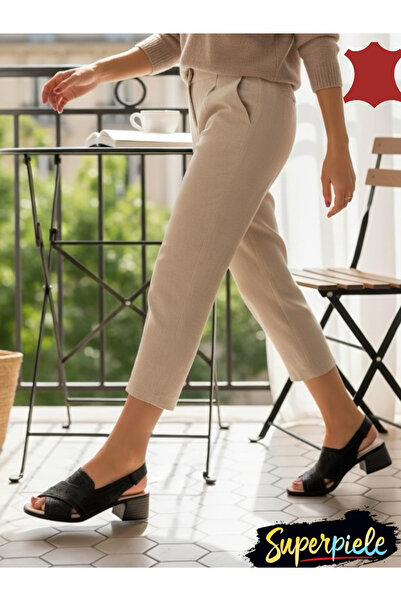 ANGEL BLUE Sandale damă din piele naturală cu toc gros pătrat