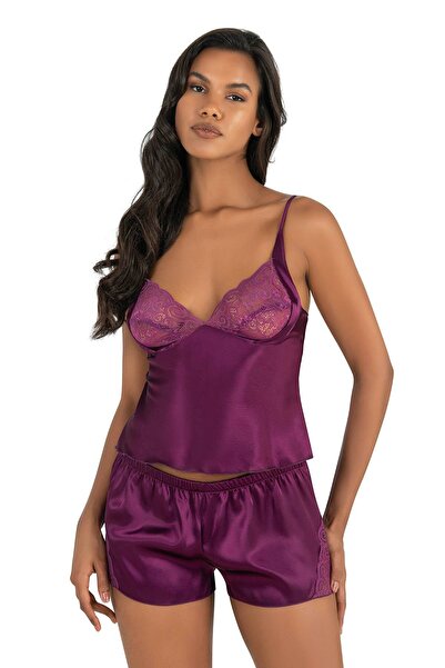 PRIMODA Women'S, Purple, Satin Shorts Set