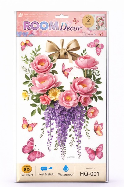 OEM 8D Decorative Wall Sticker with Floral Crown with Butterflies - 33 x 60 cm