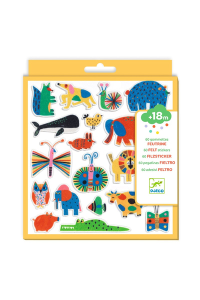 djeco Set de 60 de autocolante din pâslă - Animale vesele