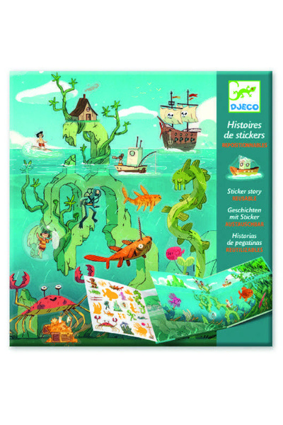 djeco Foi de autocolante cu stickere repoziționabile: Aventuri marine