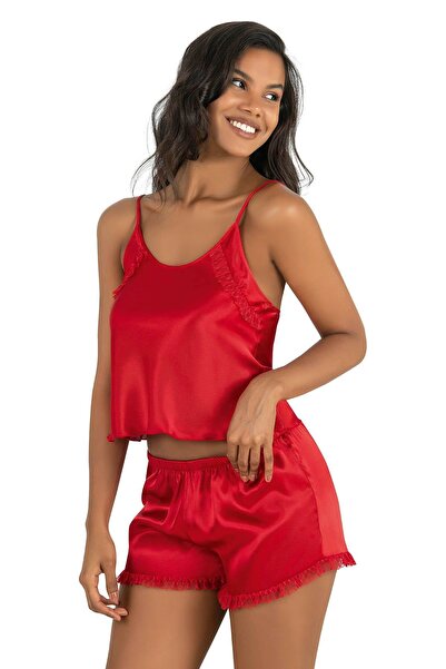 PRIMODA Women's red satin shorts set