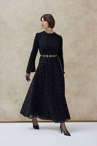Birgül Bektaş Black Mery Flock Pattern Dress