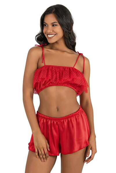 PRIMODA Women's red satin shorts set