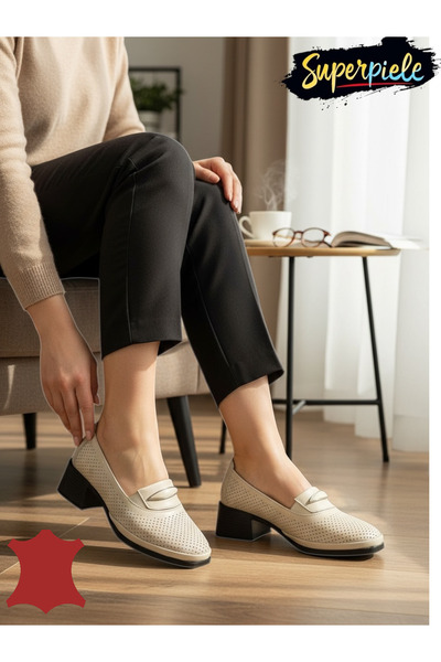 ANGEL BLUE Κομψά παπούτσια από γνήσιο δέρμα με μικρό χοντρό τακούνι