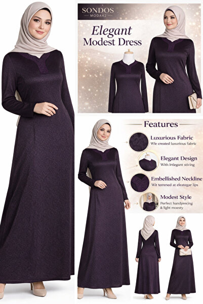 HESNA Women's Bouquet Plus Size Devore Cup Seasonal Plum Dress