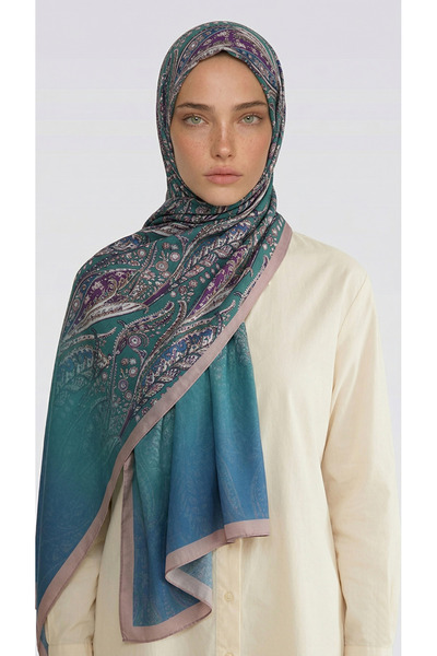 Karaca Șal din bumbac cu model ALMERA - Crem / Verde Acvatic