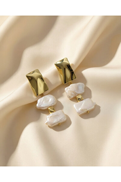 LUMİAAURA Altın Kaplama Doğal Barok İncili Tasarım Küpe