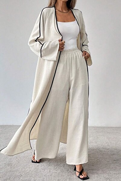 bacc Black Kimono Black Stripe Detailed Linen Set