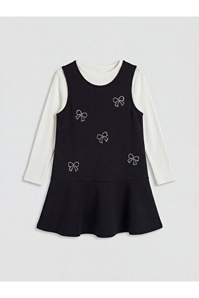 LC Waikiki Φόρεμα για κορίτσια Ermus Global και Siyah Bisiklet Yaka Λεπτομέρε...