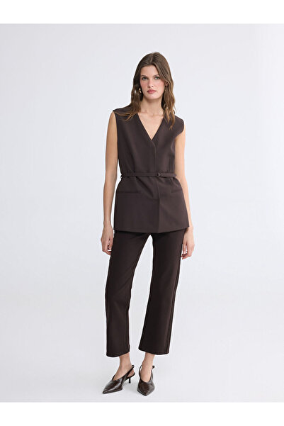 LC Waikiki Brown High Waist Crop Flare Women's Jean Trousers