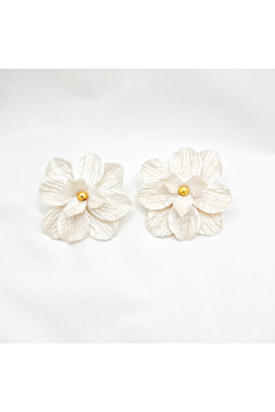 MYGRACE Handmade Earrings, white, flower, polymer clay and stainless steel, s...