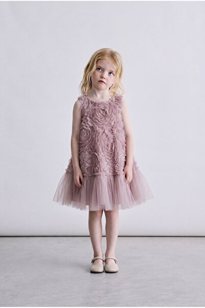 Magu Rochie din tul texturat, culoare pudră, din bumbac, pentru fete