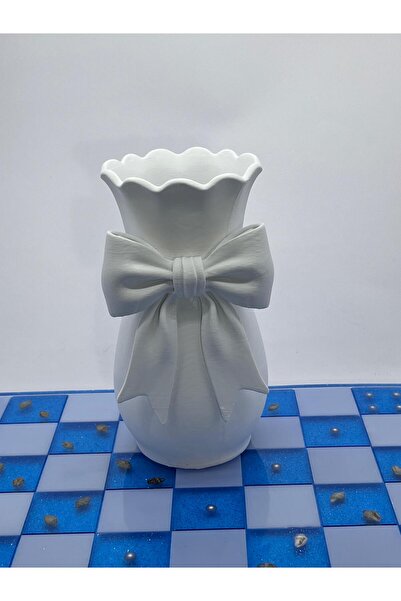 3Dsmallthing DEKORATİF FİYONKLU VAZO - BEYAZ RENKLİ - 3D DEKOR