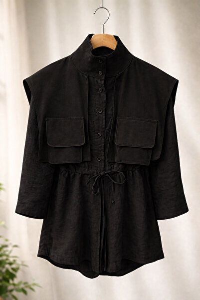 ASTEMİA Kadın Oversize Cepli Yelekli Gömlek SB0007