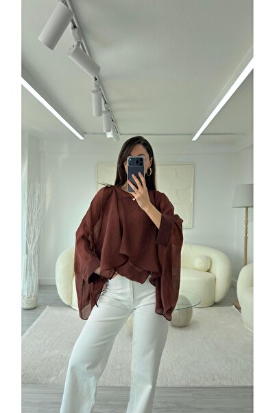 LUUNA STORE Cinnamon Elise Peleri̇n Chiffon Blouse