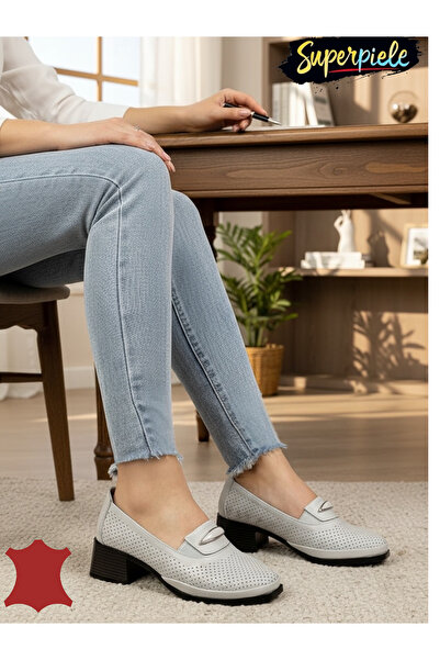 ANGEL BLUE ELEGANT SHOES MADE OF GENUINE LEATHER WITH A SMALL THICK HEEL