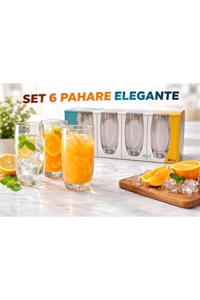 Uniglass Set 6 Pahare Apă 365ML GLORY – Pahare Sticlă Elegante pentru Apă, Su...