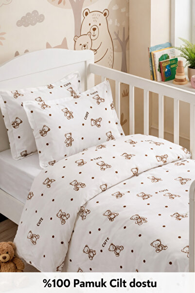 GÖRMEZ TEKSTİL Teddy Bear Brown Baby Bedding Set 100% Cotton Skin-Friendly