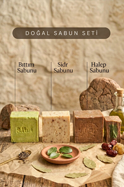 bermark Bıttım & Sidr & Aleppo Soap 3-Piece Traditional Care Set - Handmade N...