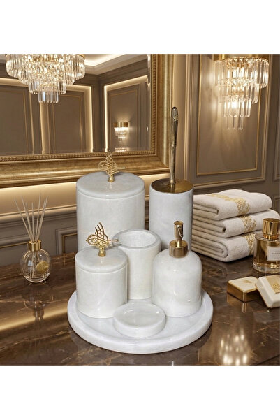 mermer home dekorasyon osmanlı turası kulp modelli beyaz 7 li mermer banyo seti