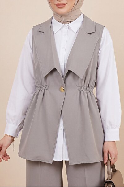 Modamorfo Double-breasted collar elastic waist vest pants modal set - gray