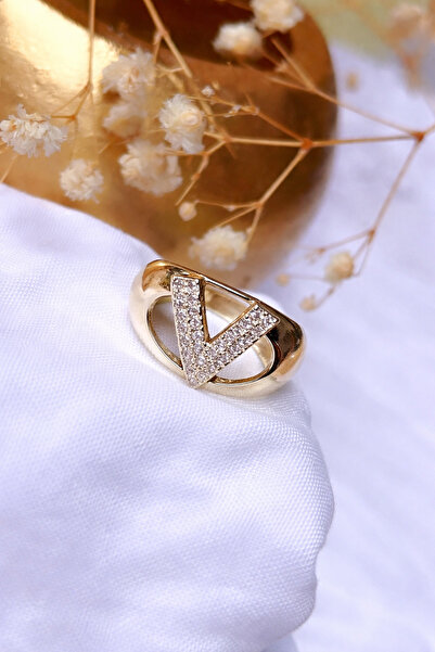 KBC STORE Kbc Stone Letter Ring (Letter V)