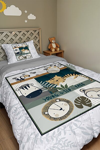 EVPANYA Little Explorers Safari Patterned Single Duvet and Pillowcase