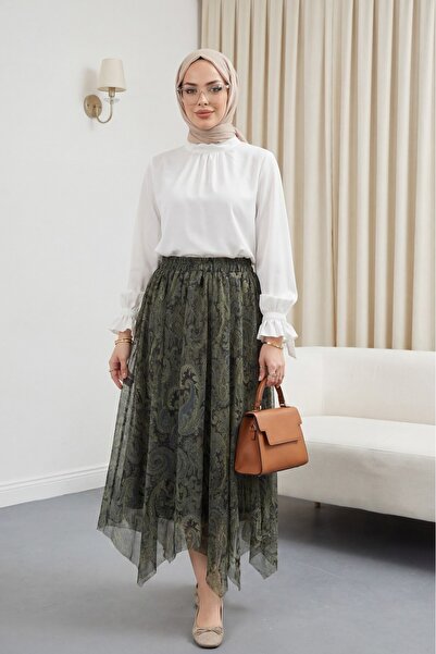 Modamorfo Блуза от вносен креп с висока яка, волани и ръкави, връзки и цип от...