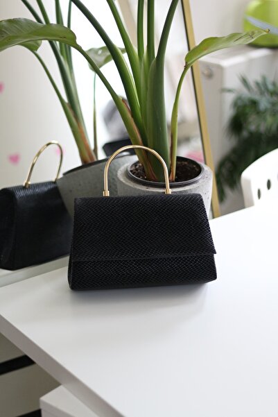 Moom Bag Women's Black Snakeskin Patterned Metal Handle Detailed Shoulder Bag