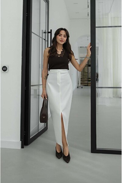 Havoş Fusta creion ecru cu șliț frontal