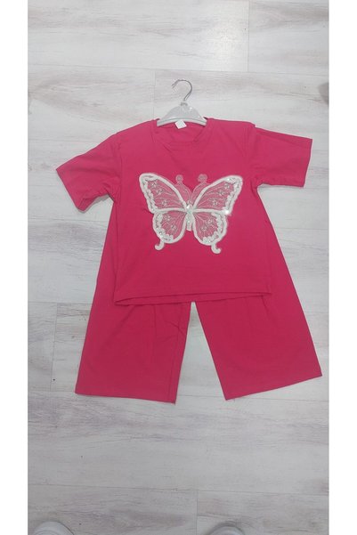 wees mod Girl's Butterfly Embroidered Set, Cotton Summer Stylish and Comfortable 2-Piece Set