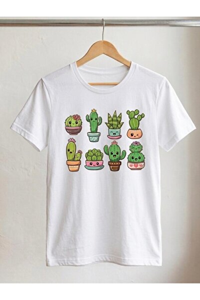 SİBELİZE Women's Oversize Cute Cactus Printed Compact T-Shirt