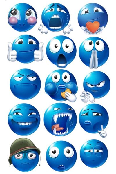 Limitless Design ملصق إيموجي أزرق مقاس 22x30 سم |   ديكور جداري على شكل كولاج...