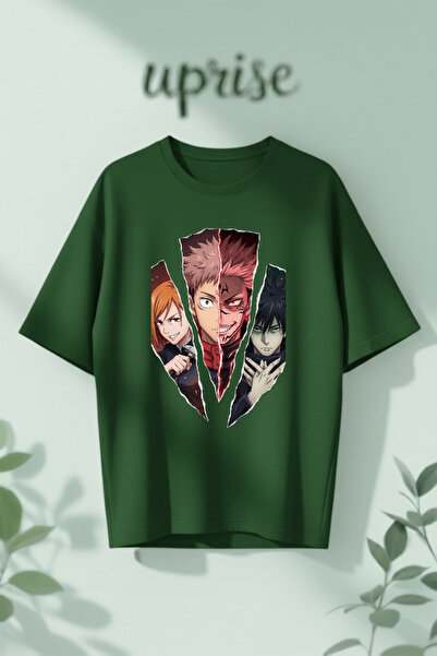 Vordevia Tricou supradimensionat din bumbac imprimat Jujutsu Kaisen Yuji Noba...