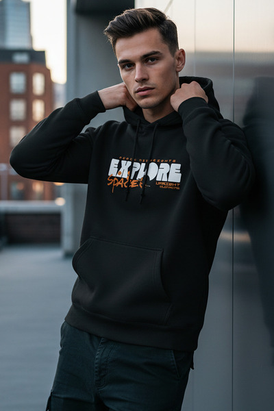 MODEX STYLE Premium Hooded Sweatshirt Unisex Black Oversize "Explore Space" P...
