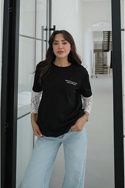 Havoş White Brighter Days Text Printed Blouse with Ruffled Sleeves