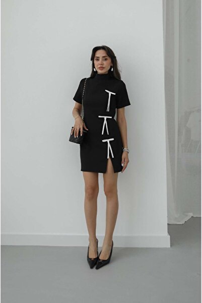 Havoş Rochie mini cu detaliu panglică neagră