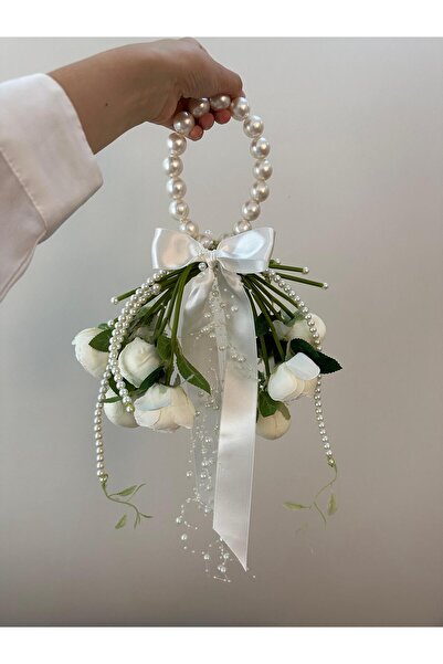 Lilac Home Yapay Çiçek İnci Saplı Şakayık Detaylı Gelin Buketi