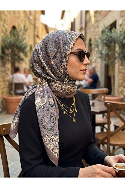 Nazellaa شال ناعم منقوش بنمط عرقي من فرو المنك بلون أرجواني فاتح