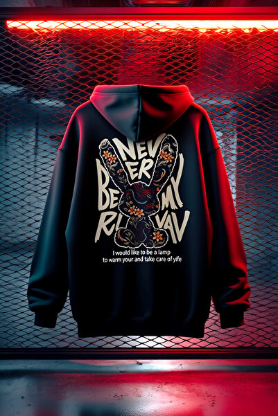 MODEX STYLE Unisex Black Oversize Back Printed 100% Cotton 3 Thread Premium H...